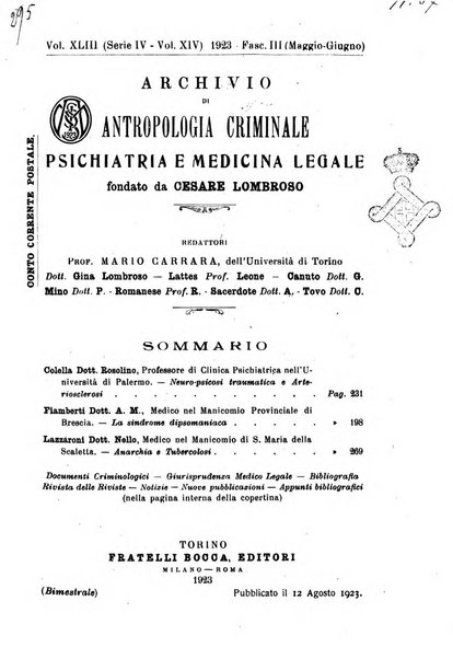 Archivio di antropologia criminale, psichiatria e medicina legale organo ufficiale della Associazione italiana di medicina legale e delle assicurazioni