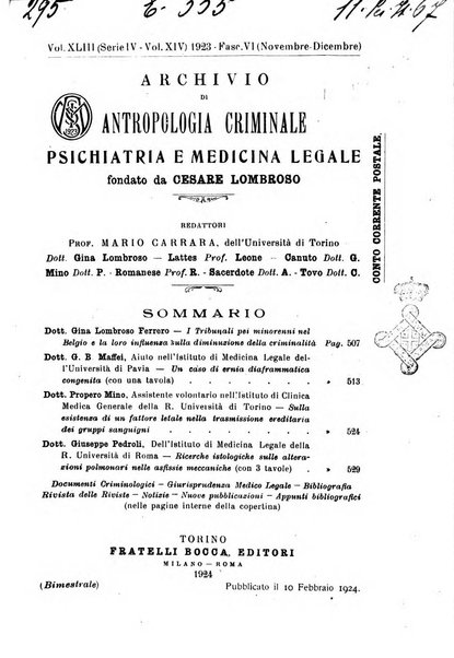 Archivio di antropologia criminale, psichiatria e medicina legale organo ufficiale della Associazione italiana di medicina legale e delle assicurazioni