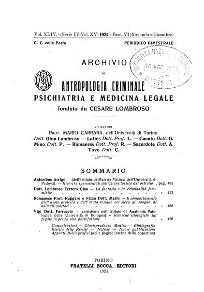 Archivio di antropologia criminale, psichiatria e medicina legale organo ufficiale della Associazione italiana di medicina legale e delle assicurazioni