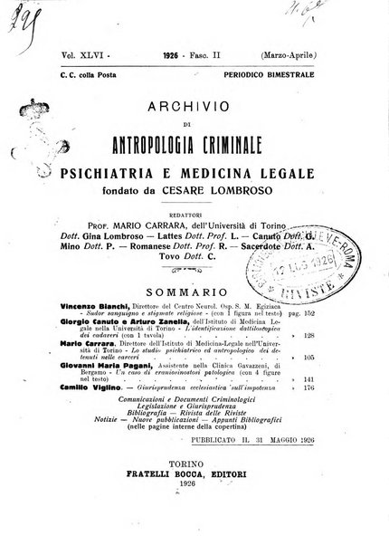 Archivio di antropologia criminale, psichiatria e medicina legale organo ufficiale della Associazione italiana di medicina legale e delle assicurazioni