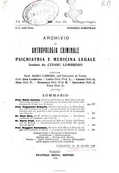 Archivio di antropologia criminale, psichiatria e medicina legale organo ufficiale della Associazione italiana di medicina legale e delle assicurazioni