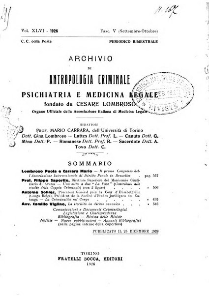 Archivio di antropologia criminale, psichiatria e medicina legale organo ufficiale della Associazione italiana di medicina legale e delle assicurazioni