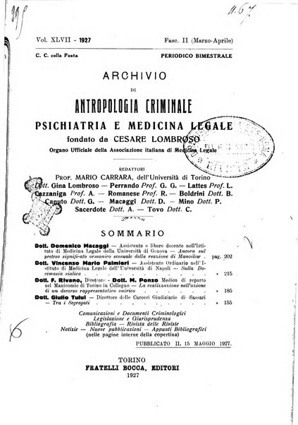 Archivio di antropologia criminale, psichiatria e medicina legale organo ufficiale della Associazione italiana di medicina legale e delle assicurazioni