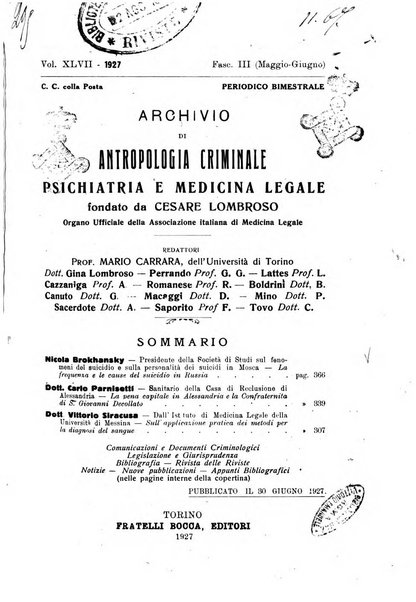 Archivio di antropologia criminale, psichiatria e medicina legale organo ufficiale della Associazione italiana di medicina legale e delle assicurazioni