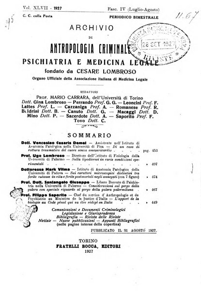 Archivio di antropologia criminale, psichiatria e medicina legale organo ufficiale della Associazione italiana di medicina legale e delle assicurazioni