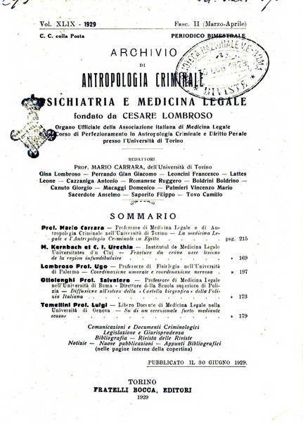 Archivio di antropologia criminale, psichiatria e medicina legale organo ufficiale della Associazione italiana di medicina legale e delle assicurazioni