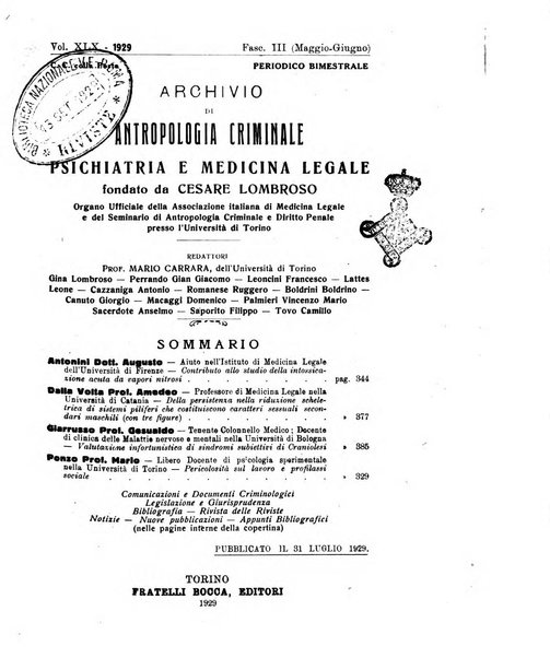 Archivio di antropologia criminale, psichiatria e medicina legale organo ufficiale della Associazione italiana di medicina legale e delle assicurazioni