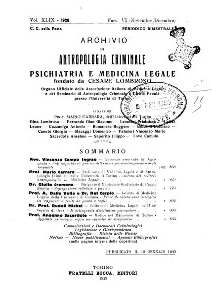 Archivio di antropologia criminale, psichiatria e medicina legale organo ufficiale della Associazione italiana di medicina legale e delle assicurazioni