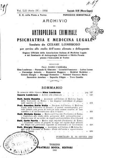 Archivio di antropologia criminale, psichiatria e medicina legale organo ufficiale della Associazione italiana di medicina legale e delle assicurazioni