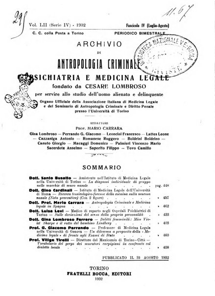 Archivio di antropologia criminale, psichiatria e medicina legale organo ufficiale della Associazione italiana di medicina legale e delle assicurazioni