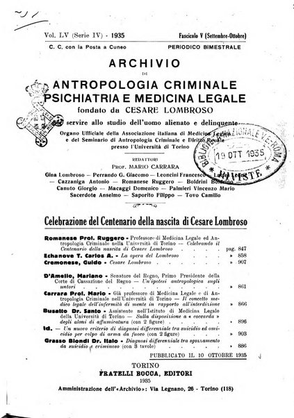 Archivio di antropologia criminale, psichiatria e medicina legale organo ufficiale della Associazione italiana di medicina legale e delle assicurazioni