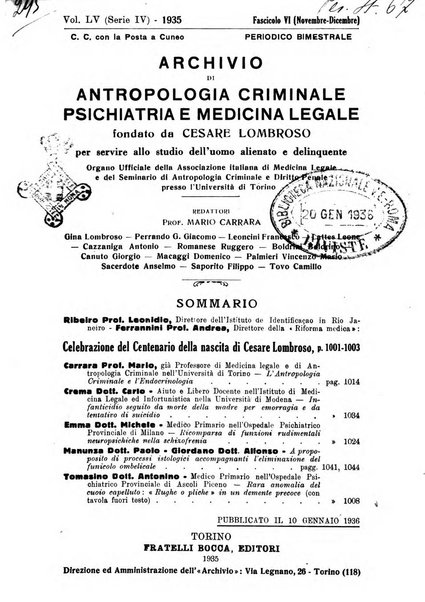 Archivio di antropologia criminale, psichiatria e medicina legale organo ufficiale della Associazione italiana di medicina legale e delle assicurazioni