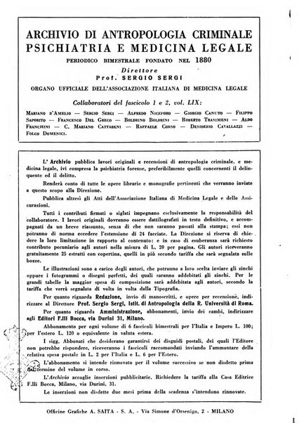 Archivio di antropologia criminale, psichiatria e medicina legale organo ufficiale della Associazione italiana di medicina legale e delle assicurazioni