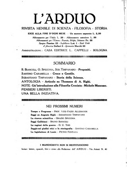 L'arduo rivista mensile di scienza, filosofia, storia