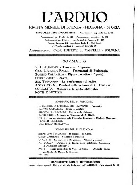 L'arduo rivista mensile di scienza, filosofia, storia