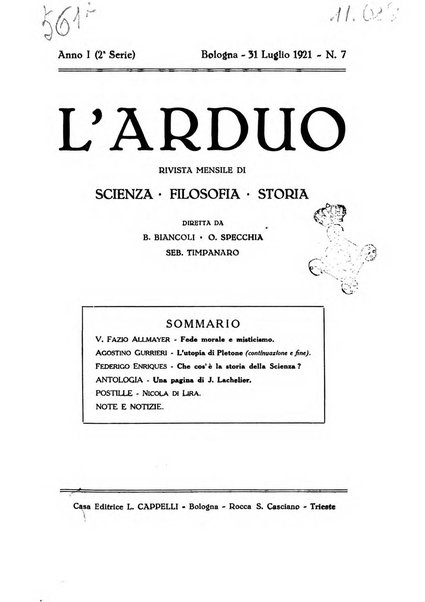 L'arduo rivista mensile di scienza, filosofia, storia