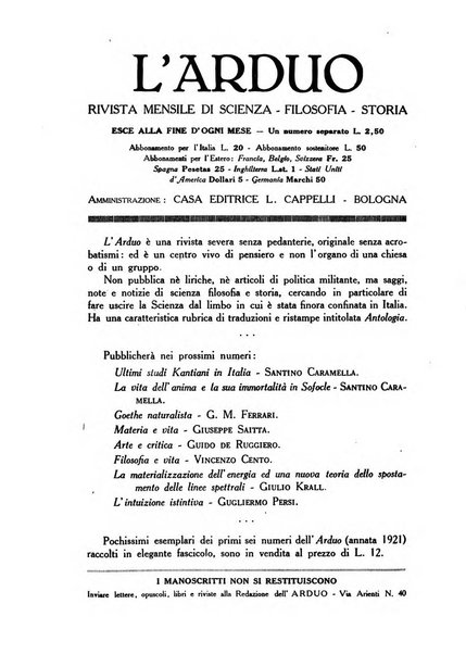 L'arduo rivista mensile di scienza, filosofia, storia