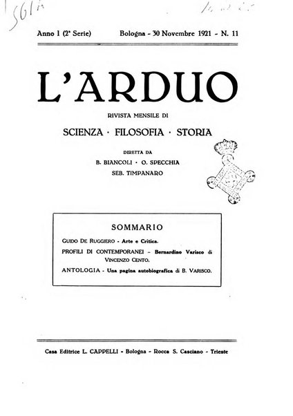 L'arduo rivista mensile di scienza, filosofia, storia