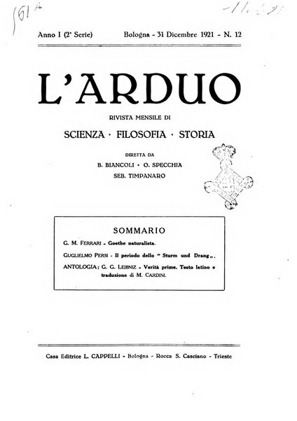 L'arduo rivista mensile di scienza, filosofia, storia