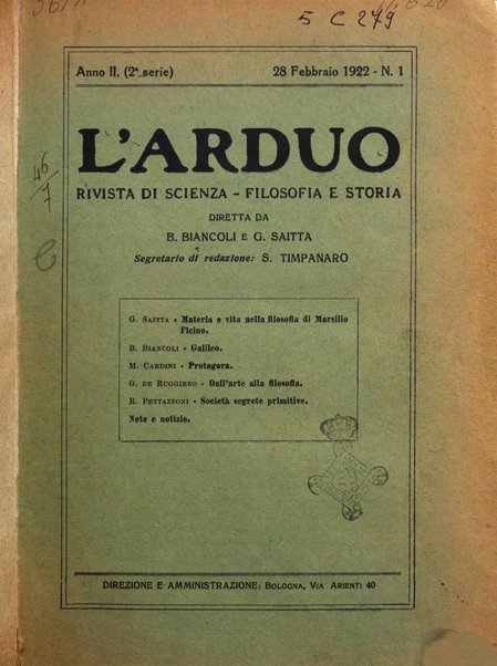 L'arduo rivista mensile di scienza, filosofia, storia