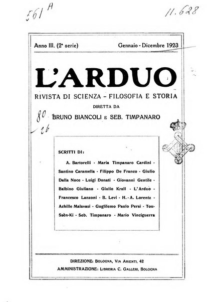 L'arduo rivista mensile di scienza, filosofia, storia