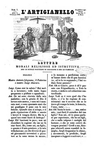 L'artigianello letture morali, religiose ed istruttive per servire alle scuole notturne di religione e alle famiglie