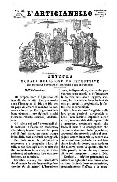 L'artigianello letture morali, religiose ed istruttive per servire alle scuole notturne di religione e alle famiglie