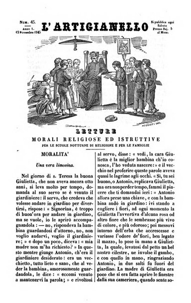 L'artigianello letture morali, religiose ed istruttive per servire alle scuole notturne di religione e alle famiglie