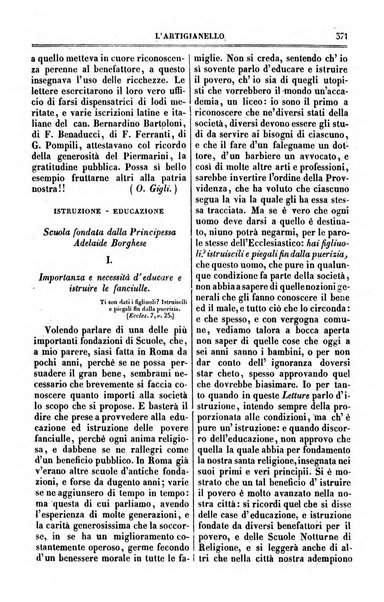 L'artigianello letture morali, religiose ed istruttive per servire alle scuole notturne di religione e alle famiglie