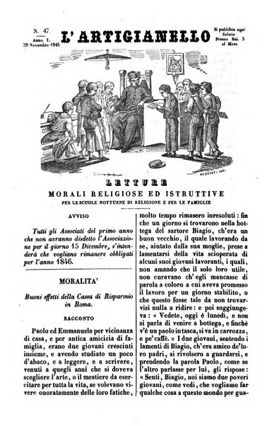 L'artigianello letture morali, religiose ed istruttive per servire alle scuole notturne di religione e alle famiglie