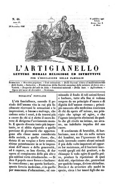 L'artigianello letture morali, religiose ed istruttive per servire alle scuole notturne di religione e alle famiglie