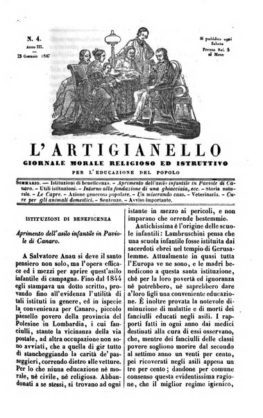 L'artigianello letture morali, religiose ed istruttive per servire alle scuole notturne di religione e alle famiglie