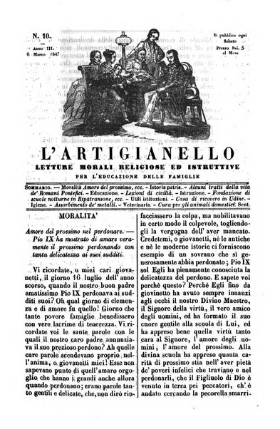 L'artigianello letture morali, religiose ed istruttive per servire alle scuole notturne di religione e alle famiglie