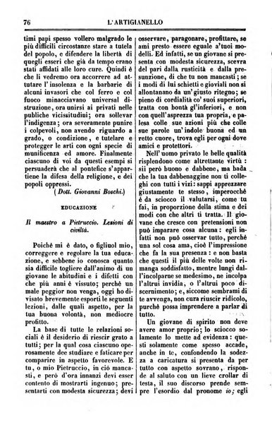 L'artigianello letture morali, religiose ed istruttive per servire alle scuole notturne di religione e alle famiglie