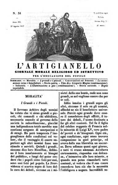 L'artigianello letture morali, religiose ed istruttive per servire alle scuole notturne di religione e alle famiglie