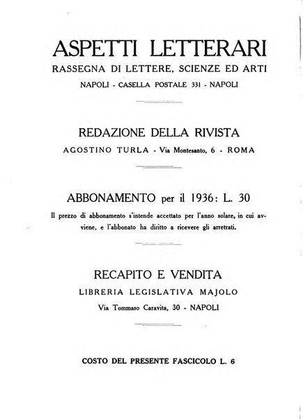 Aspetti letterari bimestrale di lettere, scienze ed arti