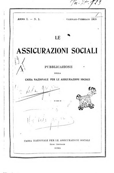 Le assicurazioni sociali pubblicazione della Cassa nazionale per le assicurazioni sociali