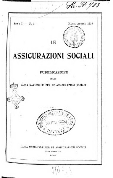 Le assicurazioni sociali pubblicazione della Cassa nazionale per le assicurazioni sociali