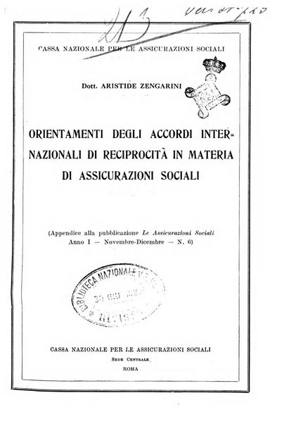 Le assicurazioni sociali pubblicazione della Cassa nazionale per le assicurazioni sociali