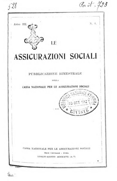 Le assicurazioni sociali pubblicazione della Cassa nazionale per le assicurazioni sociali