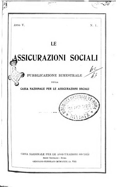 Le assicurazioni sociali pubblicazione della Cassa nazionale per le assicurazioni sociali