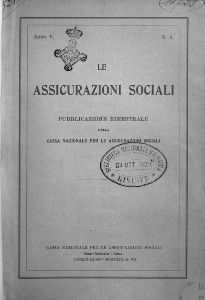 Le assicurazioni sociali pubblicazione della Cassa nazionale per le assicurazioni sociali