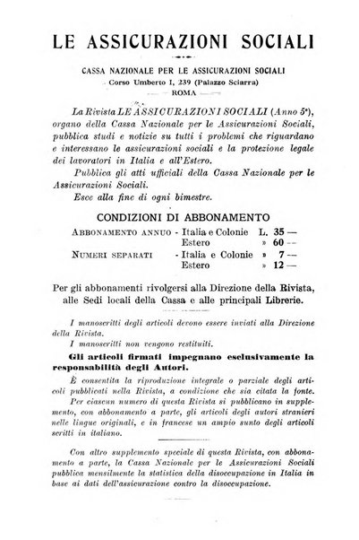 Le assicurazioni sociali pubblicazione della Cassa nazionale per le assicurazioni sociali