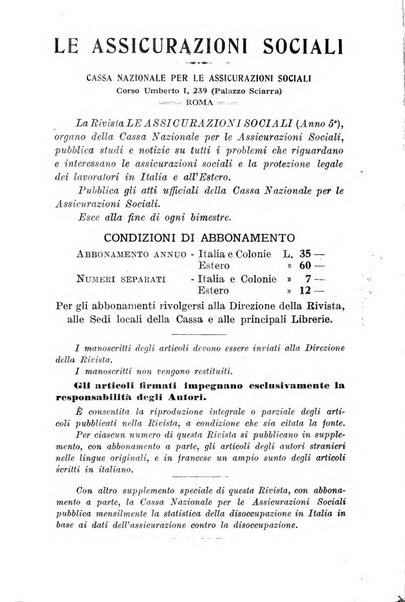 Le assicurazioni sociali pubblicazione della Cassa nazionale per le assicurazioni sociali