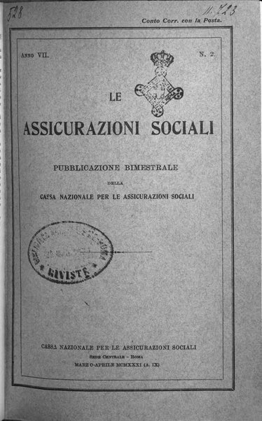 Le assicurazioni sociali pubblicazione della Cassa nazionale per le assicurazioni sociali