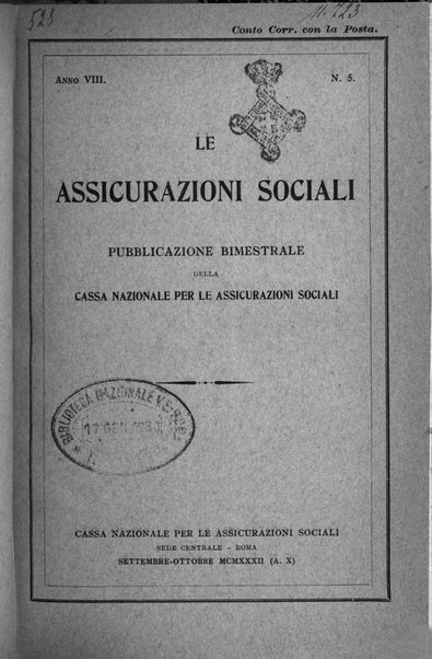 Le assicurazioni sociali pubblicazione della Cassa nazionale per le assicurazioni sociali