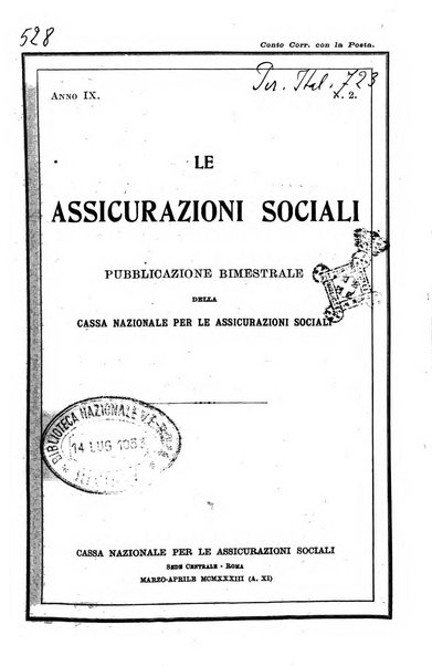 Le assicurazioni sociali pubblicazione della Cassa nazionale per le assicurazioni sociali