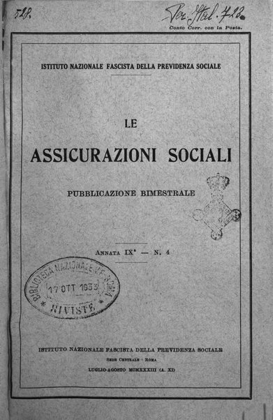 Le assicurazioni sociali pubblicazione della Cassa nazionale per le assicurazioni sociali