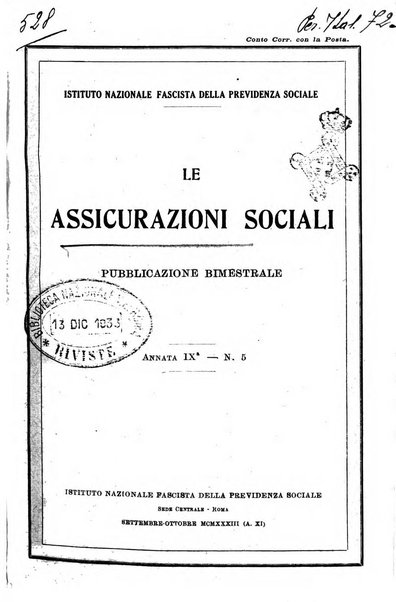 Le assicurazioni sociali pubblicazione della Cassa nazionale per le assicurazioni sociali