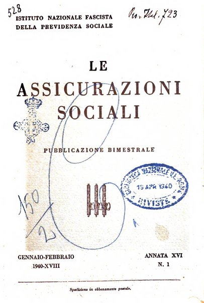 Le assicurazioni sociali pubblicazione della Cassa nazionale per le assicurazioni sociali